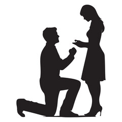 Romantic Proposal Man Kneeling Before Woman Offering Ring in a Timeless Silhouette