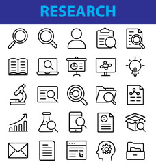 Set of 50+ Research and Analysis Line Icons  Vector Symbols for Science, Education, and Data