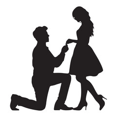 Romantic Proposal Man Kneeling Before Woman Offering Ring in a Timeless Silhouette
