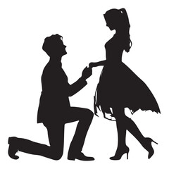 Romantic Proposal Man Kneeling Before Woman Offering Ring in a Timeless Silhouette