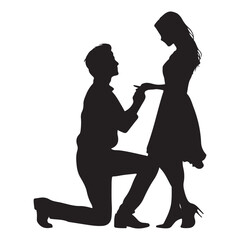 Romantic Proposal Man Kneeling Before Woman Offering Ring in a Timeless Silhouette