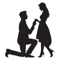 Romantic Proposal Man Kneeling Before Woman Offering Ring in a Timeless Silhouette