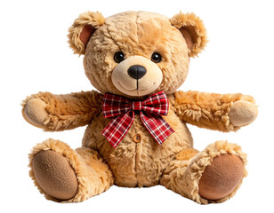 Obraz premium Classic Teddy Bear Sitting with Bow Tie, Transparent Background