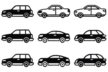 Fototapeta premium Cars Vector Silhouette Set Featuring Various Vehicle Types
