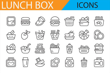 Naklejka premium Icons Representing Lunch Boxes and Meal Prep Containers for Food Storage