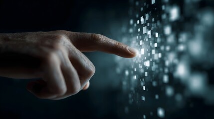 Symbolic hand pointing at floating genetic sequence icons