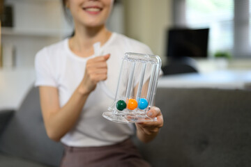 Incentive Spirometer or triflow on woman hand with medical home pre checking