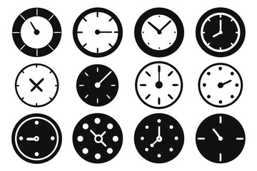 Fototapeta premium Collection of clock illustrations with diverse designs demonstrating time measurement concepts