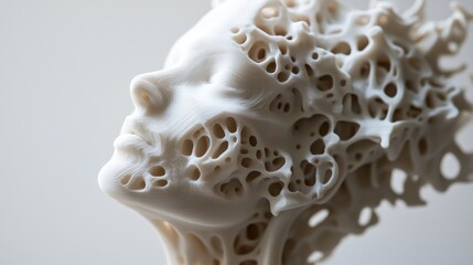 Abstract 3D-printed female head sculpture, intricate organic design