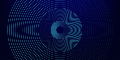 Abstract glowing circle lines on dark blue background. Geometric stripe line art design. Modern shiny blue lines. Futuristic technology concept. Suit for poster, cover, banner, brochure, website