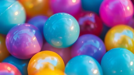 Colorful balls of various sizes. The balls are in a variety of colors, including red, blue, green, yellow, and pink.