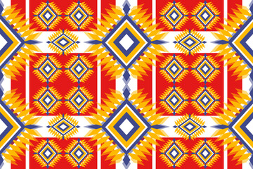 Vibrant Geometric Pattern Seamless Design Red Yellow Blue White Textile Fabric Print