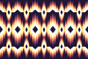 Abstract Seamless Pattern Design with Tribal Ikat Style Motifs in Warm Yellow Orange and Red Hues