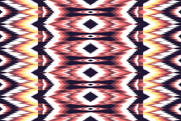 Abstract Seamless Ikat Pattern Design Red Yellow White and Black Zigzag Texture Background for Textile Print