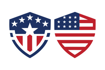 Fototapeta premium Two shield logos featuring American flag elements with stars and stripes design