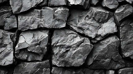 Black and white stone texture. Rocky surface close-up resembling an old rough concrete wall