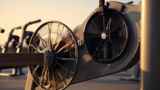 Close-up of an exercise rower machine