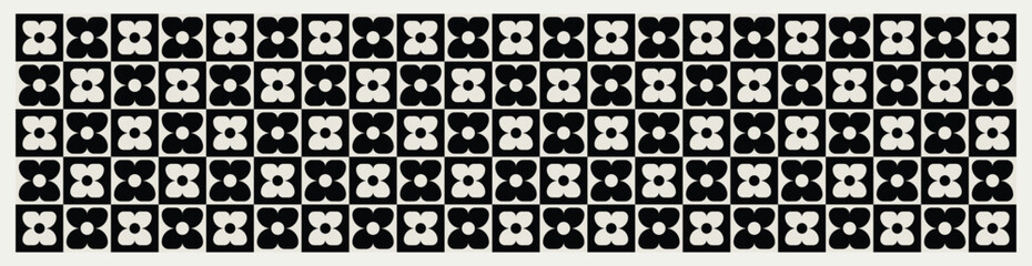 Mid century modern floral geometric pattern in black and white. Graphical illustration for a unique banners, textiles and home décor.	
