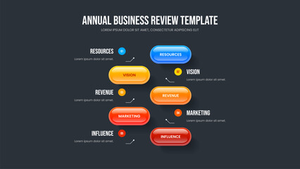 Professional Analysis Frame Layout Vector Illustration. Visual Planning 5 Option Infographic Slide Template. Market Plan Five Step Diagram Presentation Design.