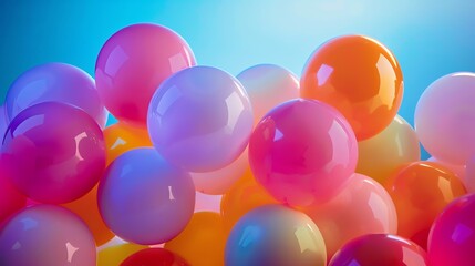 A beautiful, vibrant, and colorful image of a cluster of glossy balloons in various colors, set against a blue background.