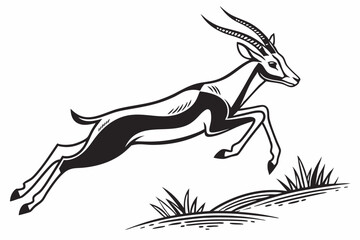 Gazelle or antelope isolated animal silhouette. Vector wild jumping goat, hunting sport mascot