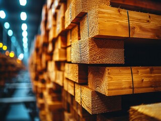 Stacked lumber in a warehouse