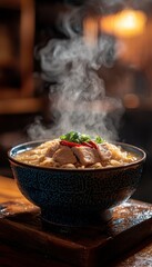 Steaming bowl of hot ramen