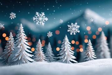Obraz premium Winter Wonderland: Snowy Pine Trees and Sparkling Lights