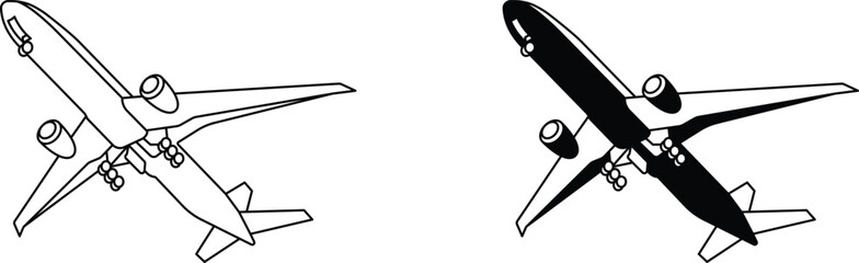 Airplane line and fill vector illustration