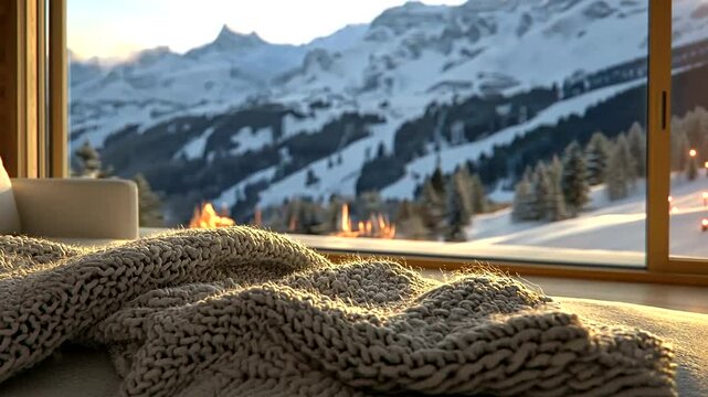 Cozy winter retreat, serene alpine vista and inviting indoor warmth for ultimate relaxation