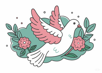 Hand drawn dove and flower minimalist logo, Icon, element vector illustration