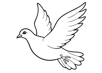 Flying dove, drawing, engraving, ink, line art, vector cartoon illustration