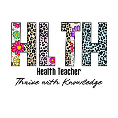Colorful Health Word Art with Leopard Print and Flowers Design