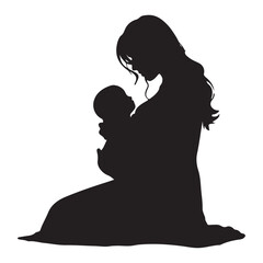 Loving Mother Holding Newborn Baby in Arms a Tender Moment Captured in Silhouette