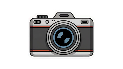 This vector illustration depicts a digital photo camera icon with a lens, symbolizing modern photography equipment
