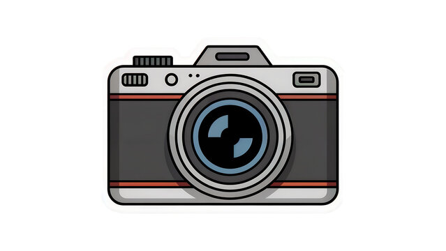 This vector illustration depicts a digital photo camera icon with a lens, symbolizing modern photography equipment
