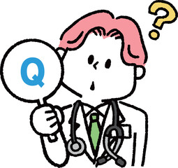 クエスチョンマークを持つ男性医師