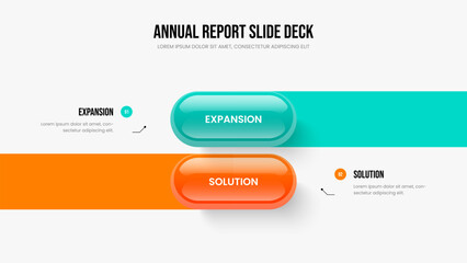 Sales Showcase Two Element Diagram Slideshow Layout. Product Insight Presentation Template Vector Illustration. Digital Innovation 2 Step Infographic Slide Design.
