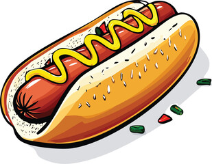 Hot Dog with Mustard & Relish - Classic American Food

