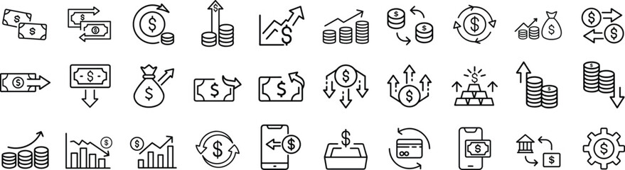 money movement outline icon set