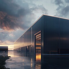 Modern Logistics Center at Dusk
