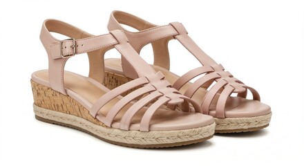 Fashionable wedge sandals in soft pink color for summer style  