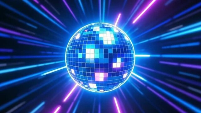 "Seamless looping video of a glowing disco ball spinning with vibrant light reflections, perfect for nightclubs and shows