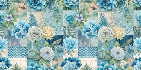 Elegant floral pattern in soothing shades of blue and green.