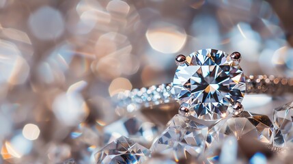 Exquisitely cut and polished round diamond engagement ring with brilliant sparkle set on a luxurious diamond band. Perfect for the special moment.