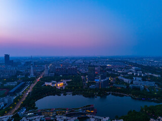 Aerial view of urban scenery in the suburbs at night, Shanghai.