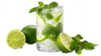 Refreshing Mojito cocktail with lime and mint leaves
