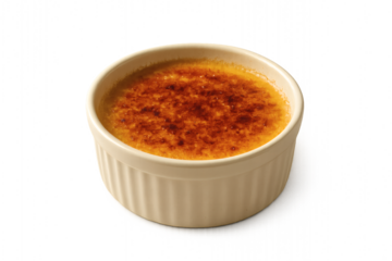Crème Brûlée Dessert in Ceramic Cup Isolated on Transparent Background