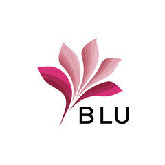 BLU Elegant Abstract Floral Logo Design BLU  Later Logo, with Pink Petals and BLU Text
