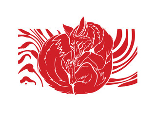 Red fox illustration with japanese style for kaijune event
